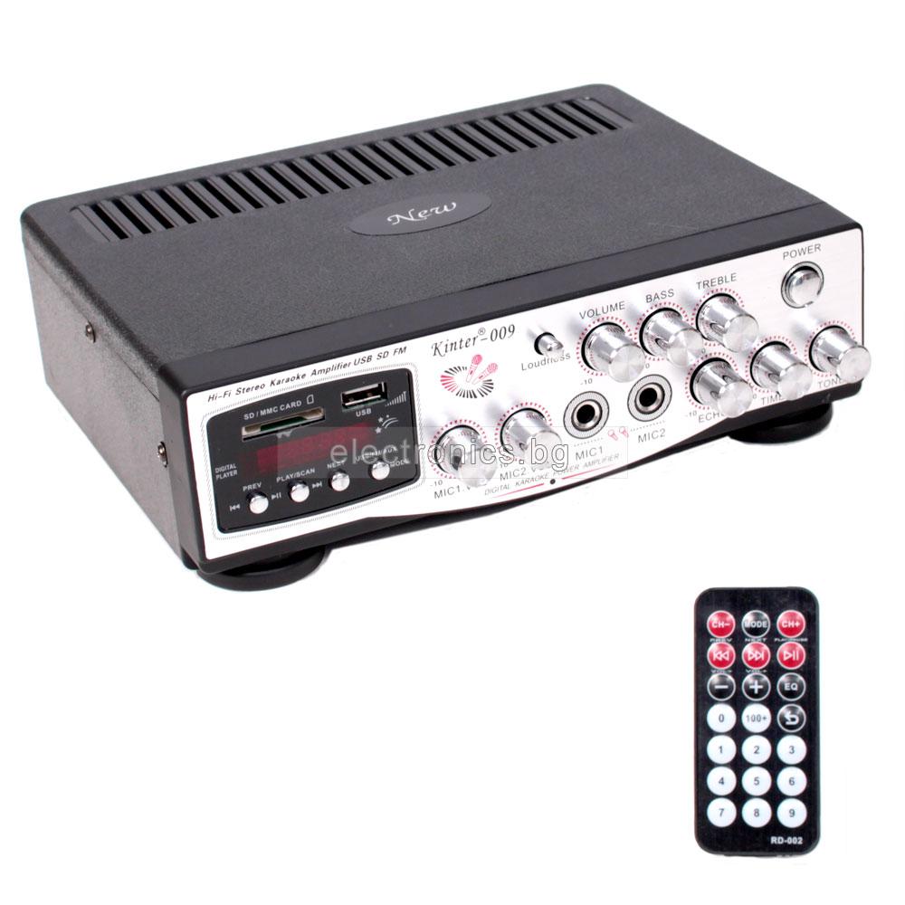 Усилвател TELI  MA-009 USB/SD, FM радио, 2x30W, 2микрофонни входа, дистанционно