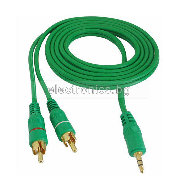 Аудио кабел Stereo Jack 3.5mm - 2RCA, зелен, 1.5метра