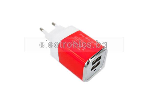 Адаптор 220V 2x1A USB YJY-8802 RED/WHITE