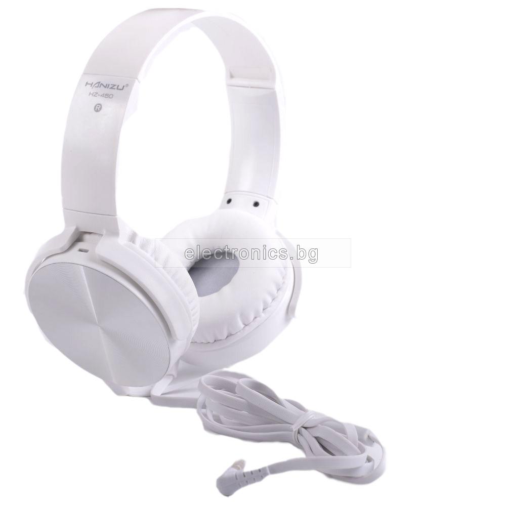 Слушалки HZ-450/MDR-HB450, Handsfree, 3.5мм стерео жак с микрофон, бели