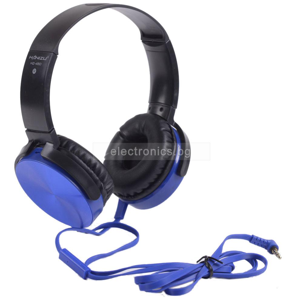 Слушалки HZ-450/MDR-HB450, Handsfree, 3.5мм стерео жак с микрофон, сини