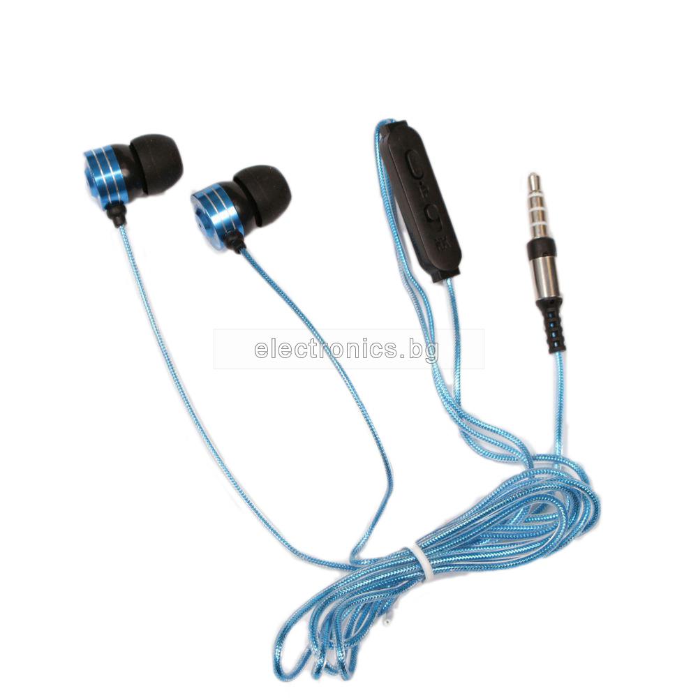 Слушалки Slim Cable, Handsfree, 3.5мм стерео жак с микрофон, сини