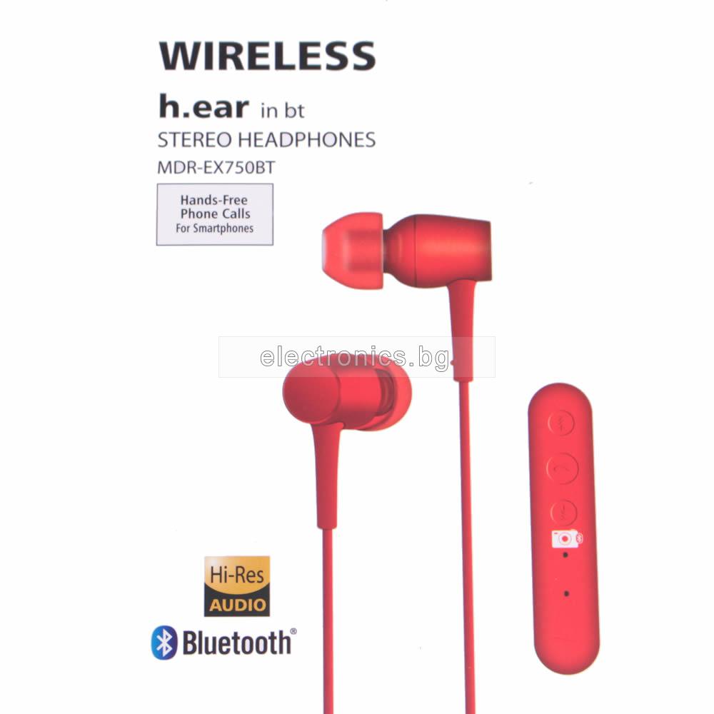 Безжични слушалки MDR-EX750BT, Bluetooth, Handsfree, микрофон, червени