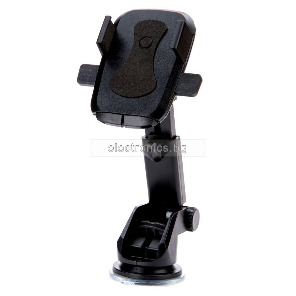 Автомобилна стойка за телефон, смартфон, завъртане 360°, бутон за лесно поставяне, черна, CY1158