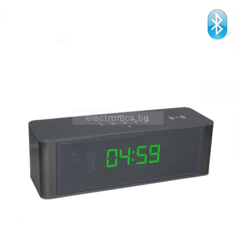 Bluetooth колонка с часовник и аларма JY-28C, FM радио, литиево-йонна батерия, слот за USB/micro SD card/AUX, черна