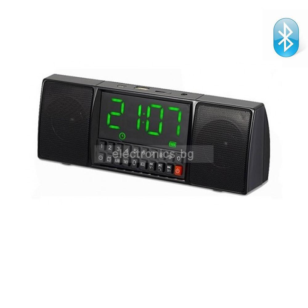 Bluetooth колонка с часовник и аларма WS1515BT, FM радио, литиево-йонна батерия, слот за USB/SD CARD/AUX, черна