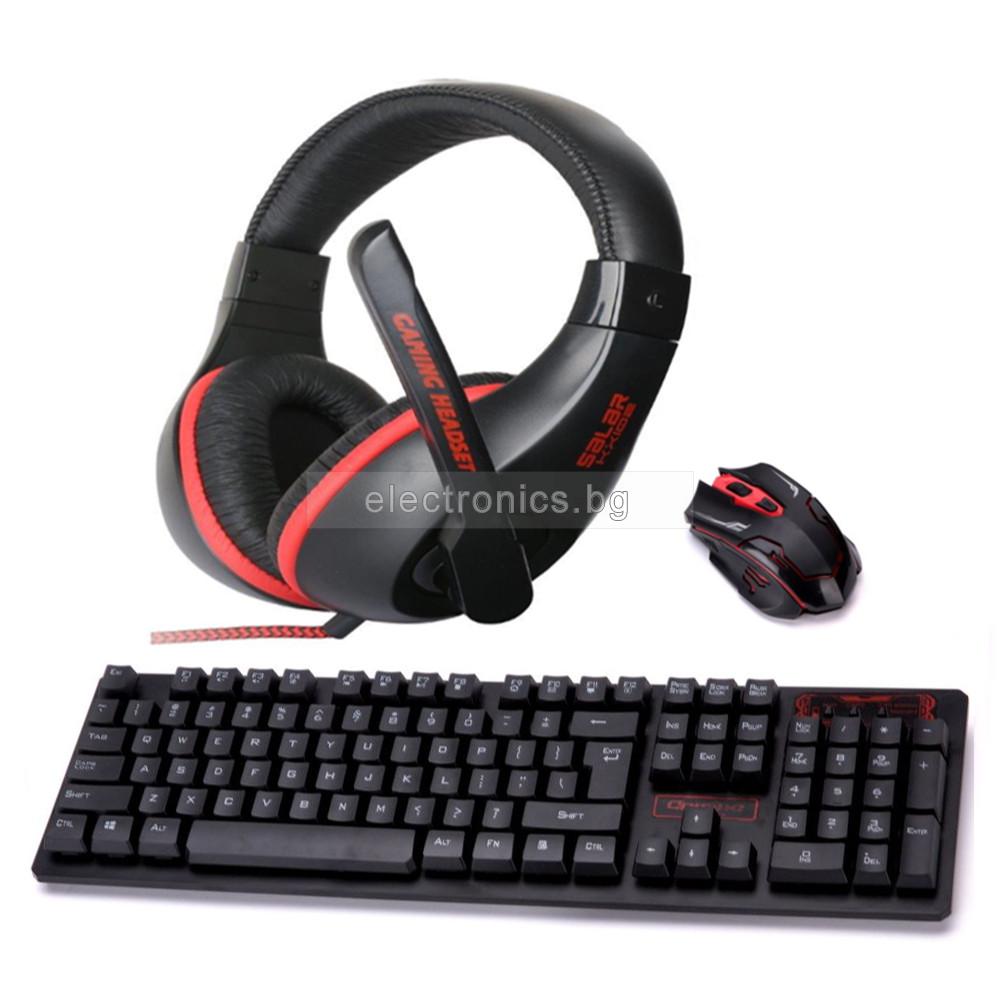 Комплект безжични клавиатура и мишка + Слушалки с микрофон Gaming, Черни