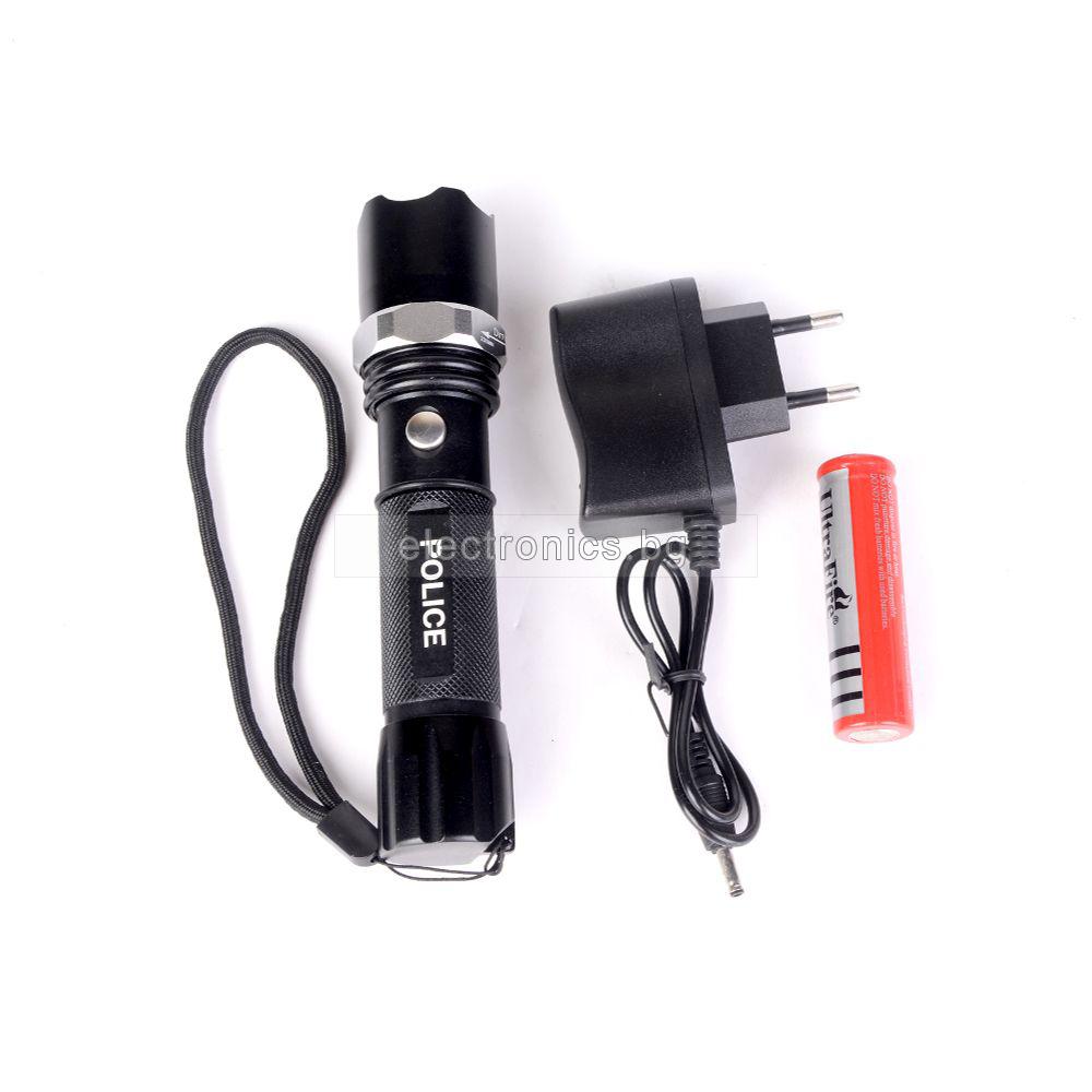 Cветодиоден фенер 3W 8626, възможност за регулиране светлинният поток, акумулаторна батерия, зарядно устройство, черен