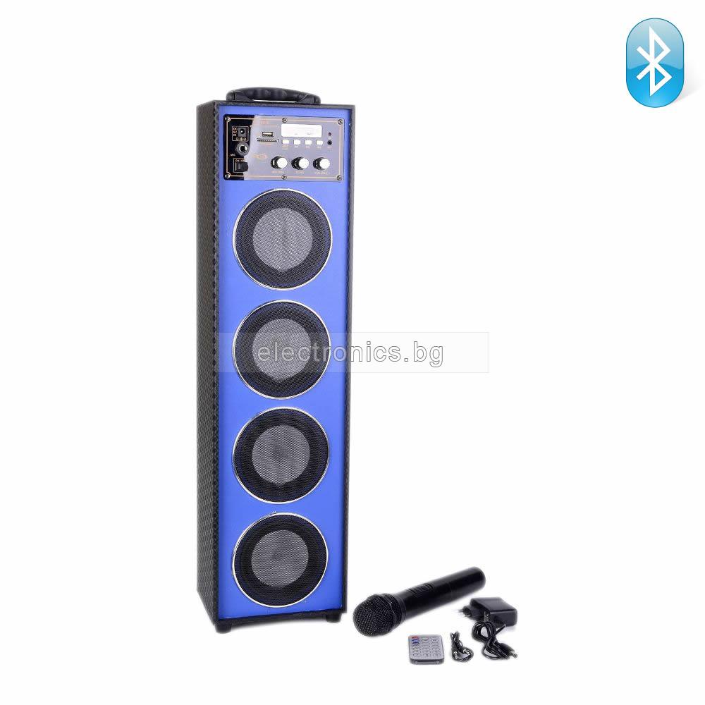 Преносима Тонколона BK2018, Bluetooth, Eдин безжичен микрофон, Вградена Акумулаторна Батерия, FM радио, SD/USB/AUX, 30W, синя