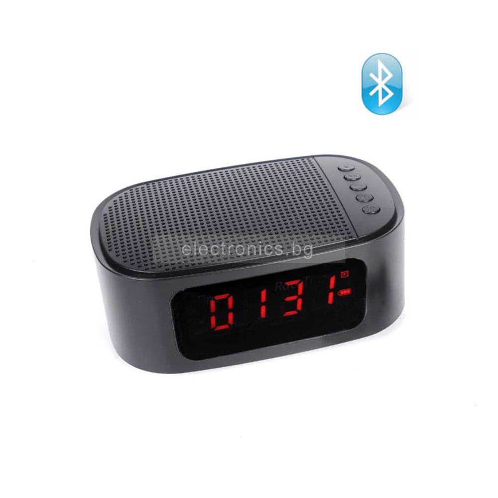Bluetooth колонка с часовник GT-1 , FM радио, литиево-йонна батерия, слот за USB/micro SD CARD/AUX, Черна