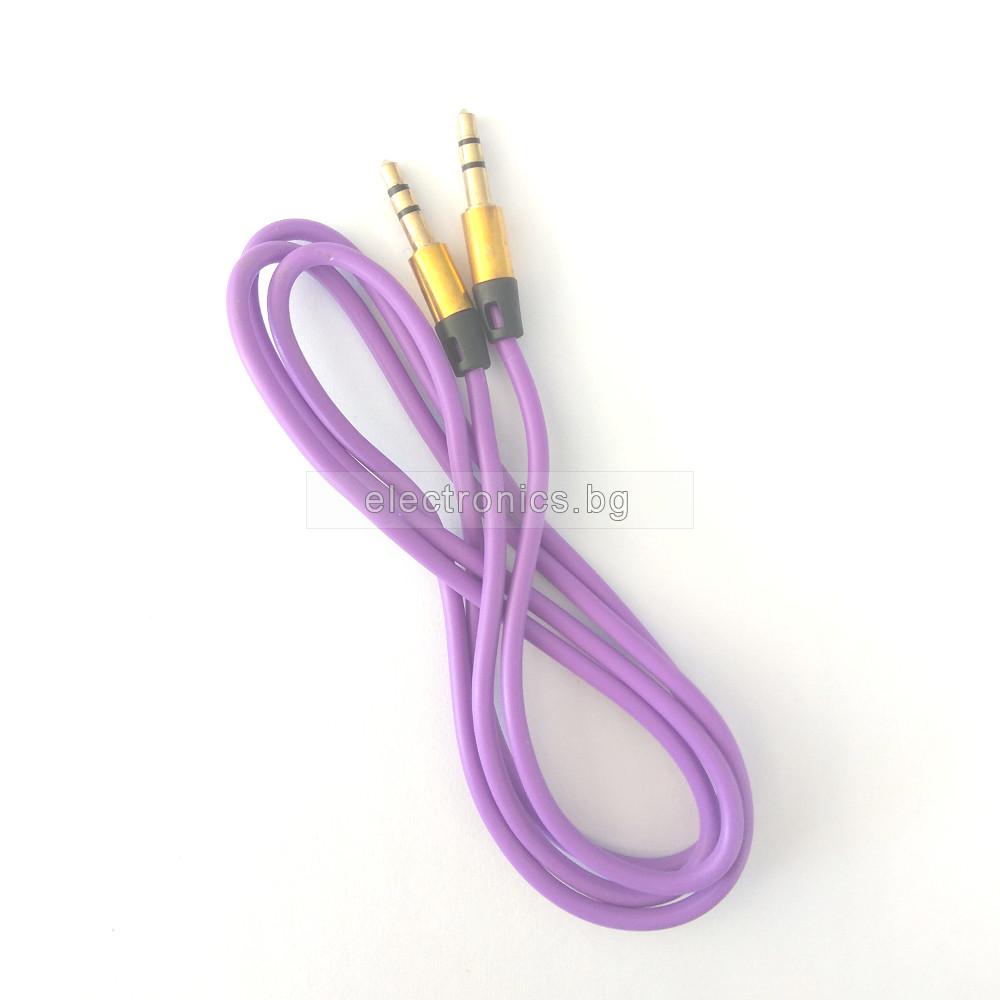 Аудио кабел Stereo Jack 3.5mm, позлатени конектори, силиконов, лилав, 1 метър