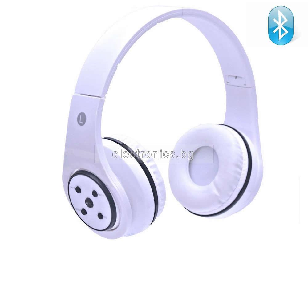 Безжични слушалки ST6, Bluetooth, MP3 плеър, FM радио, вграден микрофон, бели
