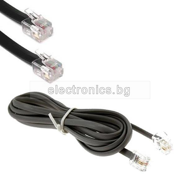 Телефонен кабел RJ11, за телефонна линия, черен, 4.5 метра
