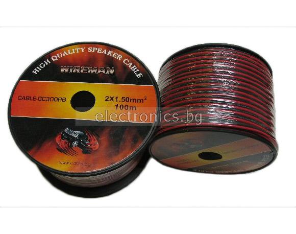 Кабел за Тонколони Wireman, 2x 2.0 mm2, PVC, червено-черен, цена на метър