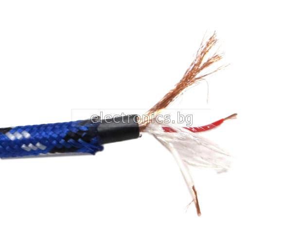 Микрофонен кабел Стерео, 8 mm, син, текстилна оплетка, цена на метър