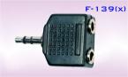Конектор F-139, преход Stereo jack 3.5mm мъжки - 2x3.5mm Stereo jack женски, пластмасов, черен