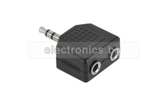 Конектор F-139, преход Stereo jack 3.5mm мъжки - 2x3.5mm Stereo jack женски, пластмасов, черен