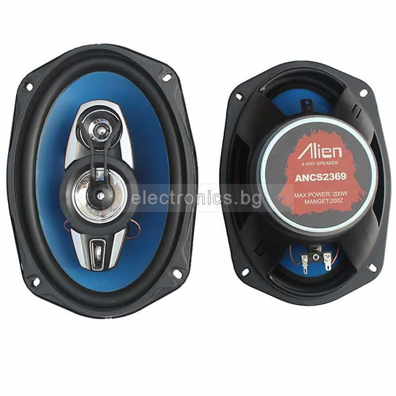 Авто Говорители Елипси 6\"x9\" ALIEN ANCS2369 Четирилентови, в комплект с решетки и кабели за монтаж, 2 броя, 4 Ohm, 60W