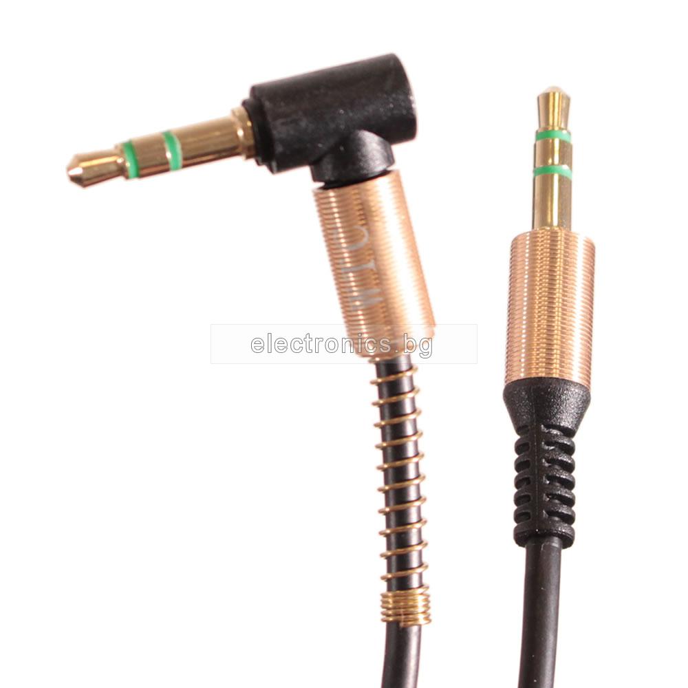 Аудио кабел Stereo Jack 3.5mm 90 deg - 3.5mm, 4 pin за микрофон, позлатени конектори, 1 метър