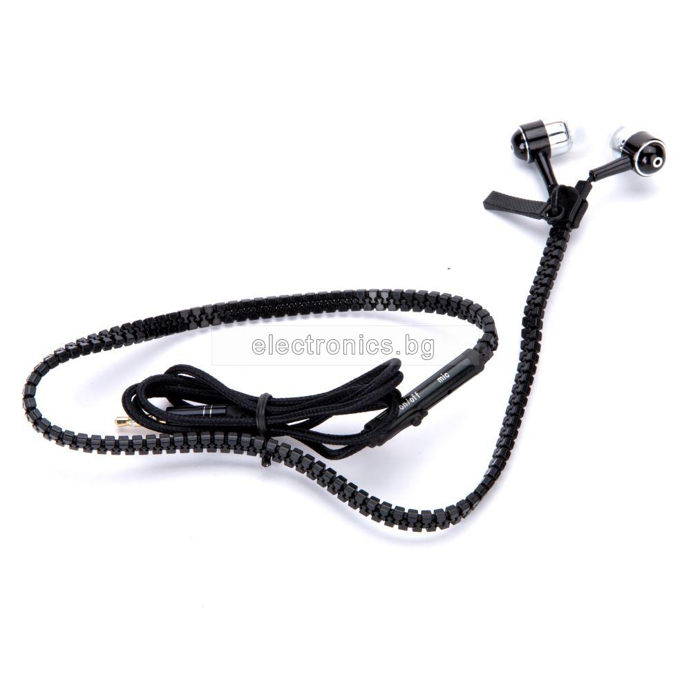 Слушалки ZIP METAL Black, Handsfree, 3.5мм стерео жак с микрофон, черни