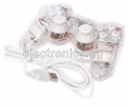 Джойстик за компютър USB V706LED, Светещ, 12 бутона, бял