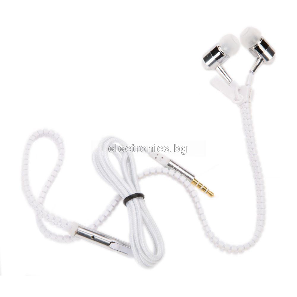 Слушалки ZIP METAL White, Handsfree, 3.5мм стерео жак с микрофон, бял