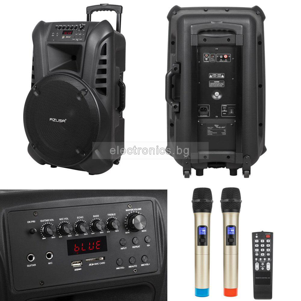 Караоке Тонколона 15 инча TN15 с два Микрофона и Bluetooth, FM радио, USB, SD card player, акумулаторна батерия