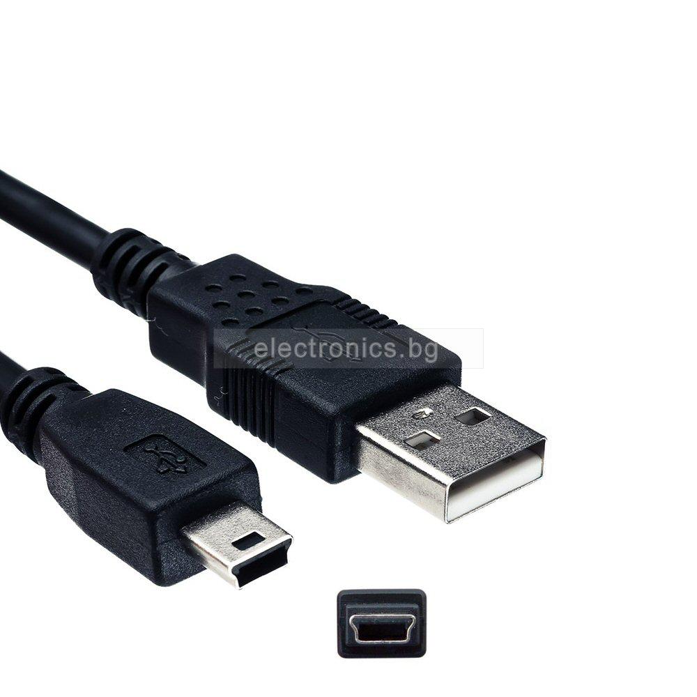 Кабел USB 2.0 А - Mini USB 5PIN, черен, 1метър