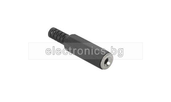 Конектор Stereo Jack 3.5mm, женски, за запояване към кабел, пластмасов, черен