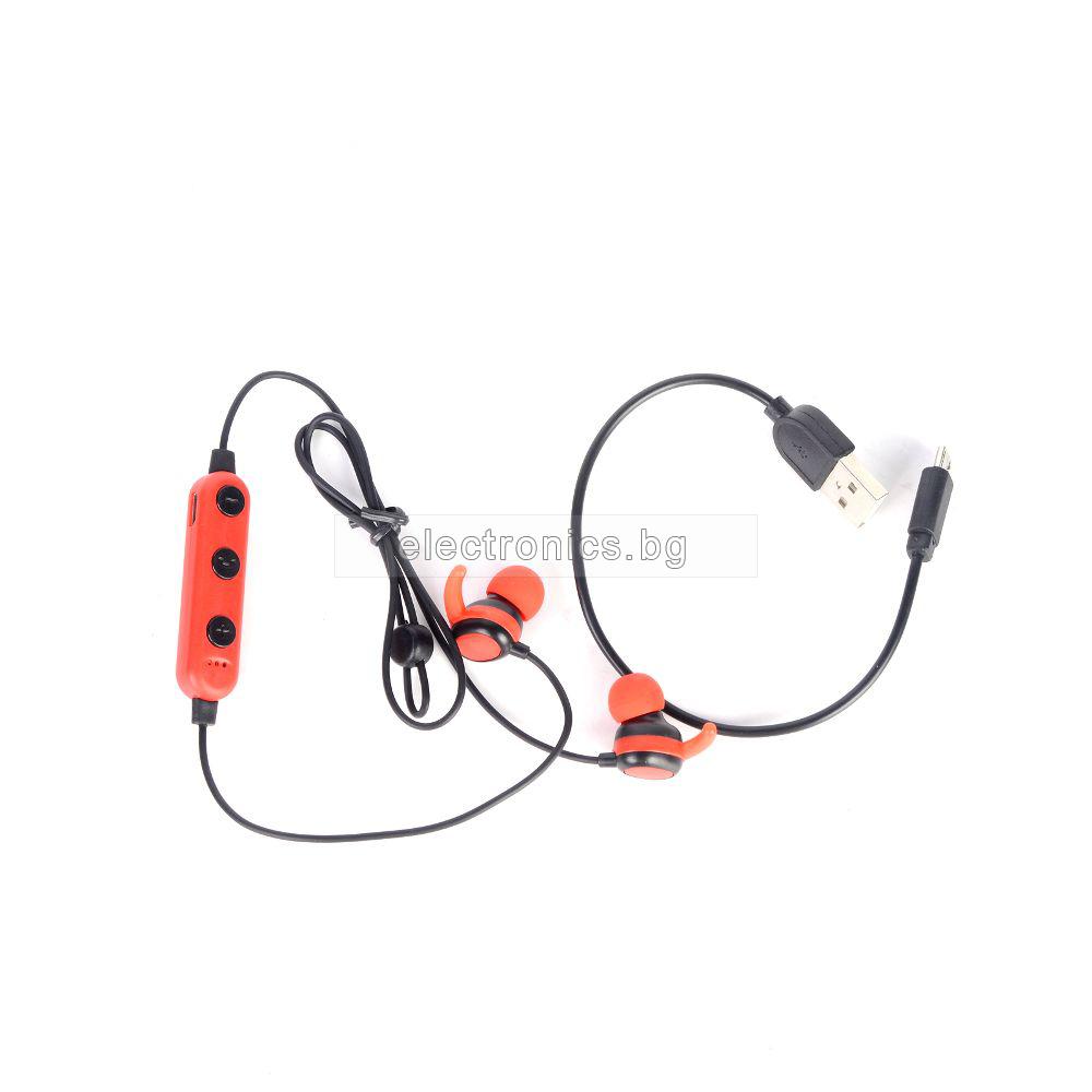 Безжични слушалки MS-101A, Bluetooth, Handsfree, микрофон, Червени