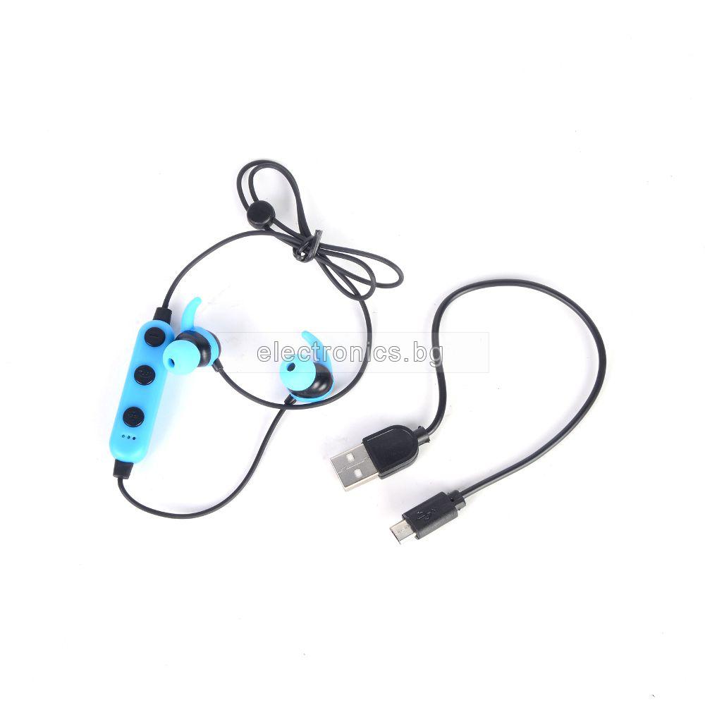 Безжични слушалки MS-101A, Bluetooth, Handsfree, микрофон, Сини