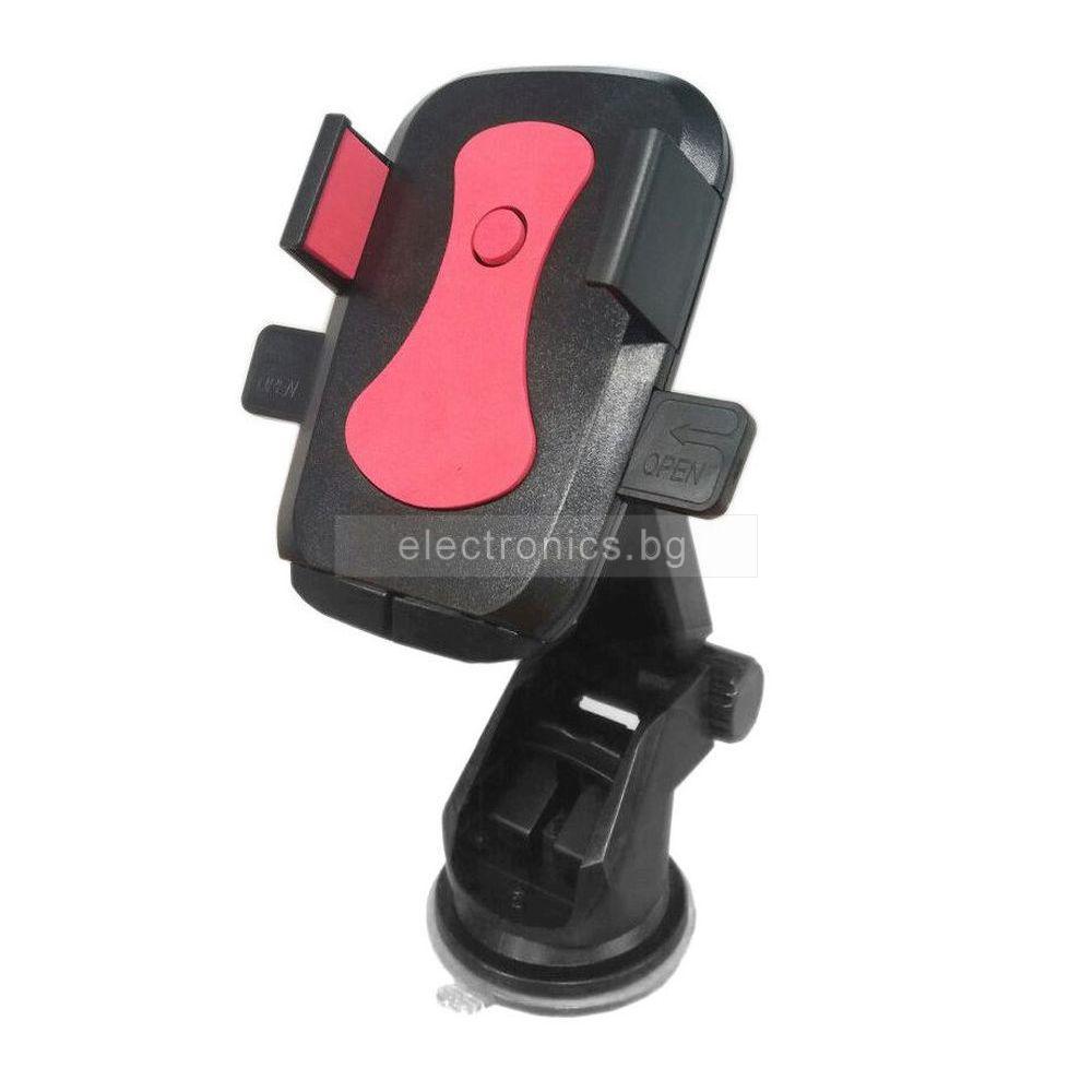 Автомобилна стойка за телефон, смартфон, завъртане 360°, бутон за лесно поставяне, червен, CY1158