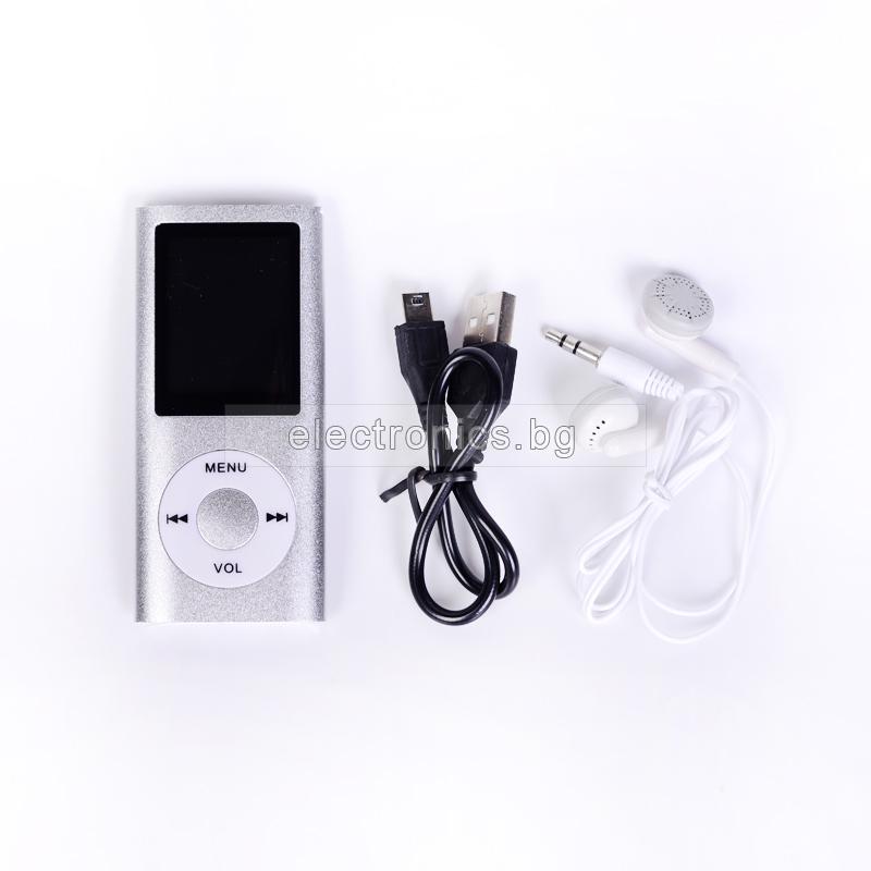 MP3 и MP4 плеър 436, FM радио, micro SD слот, вградена батерия, слушалки, сив