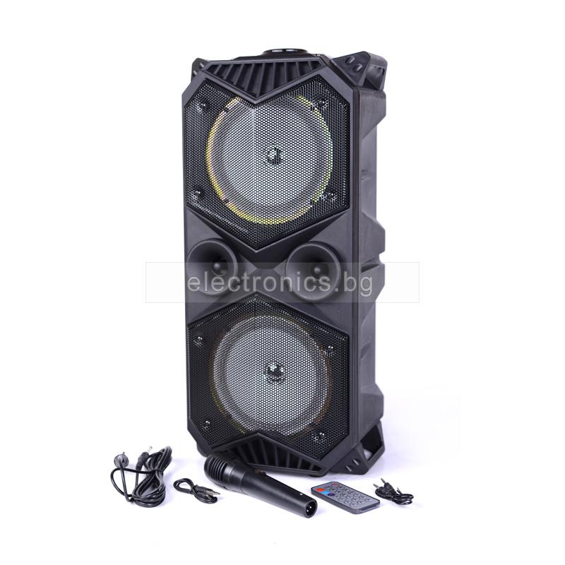 Караоке Тонколона 2x6.5\" MK-1819, Микрофон, Bluetooth, FM радио, micro SD/USB/AUX, Светлинни ефекти, черна