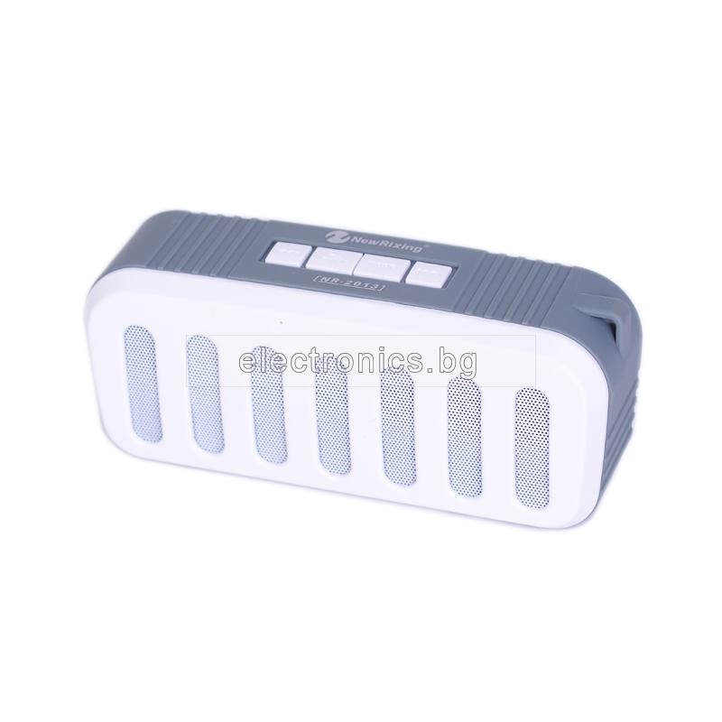Bluetooth колонка NR-2013, Bluetooth, FM радио, AUX, micro SD Card, Сив/Бял