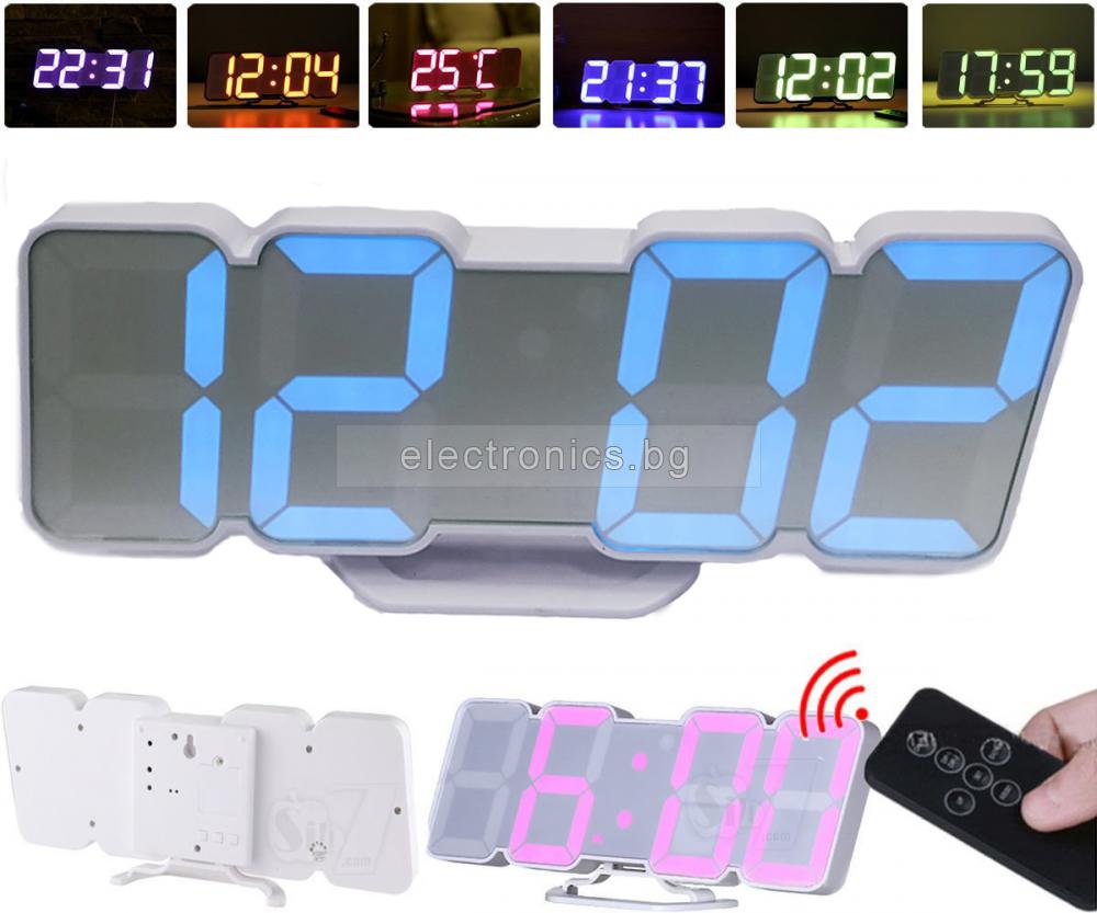 Часовник-Термометър Royal SLT-9001, Аларма, Гласов контрол, многоцветна LED подсветка, дистанционно, Бял