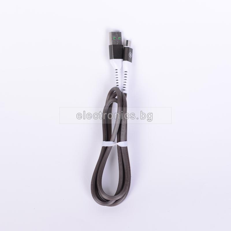 USB - Micro USB кабел, силиконов, метални конектори, високоскоростен, графит, 1 метра