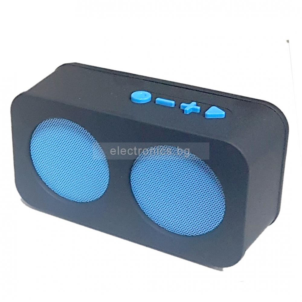Bluetooth колонка  A2, FM радио, литиево-йонна батерия, слот за USB/micro SD CARD/AUX, Черен/Син