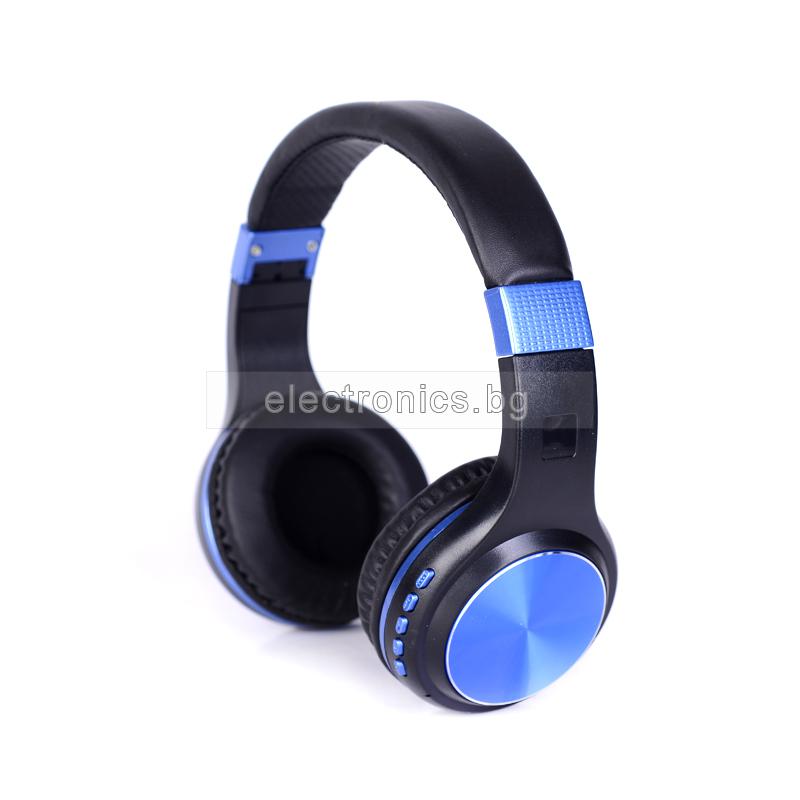 Безжични слушалки GN-X8, Bluetooth, MP3 плеър, AUX, micro SD, вграден микрофон, Черен/Син