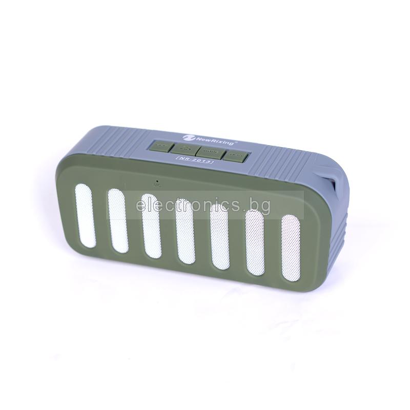 Bluetooth колонка NR-2013, Bluetooth, FM радио, AUX, micro SD Card, Сив/Зелен