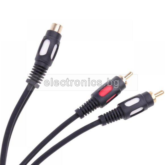 Аудио кабел, разклонител на чинчове, 2RCA мъжки - 1RCA женски, 0.2метра, черен