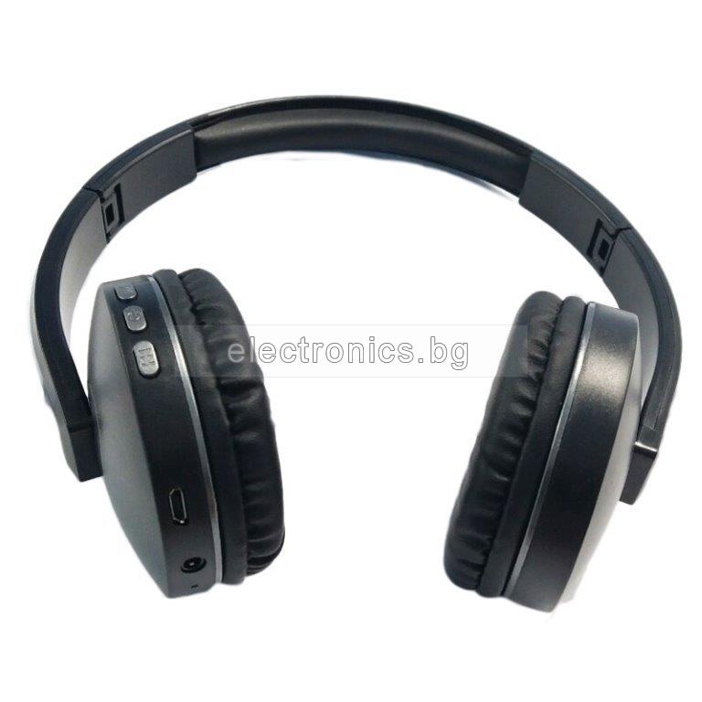 Безжични слушалки BT-1610, Bluetooth, AUX, Микрофон, Черен/Сив