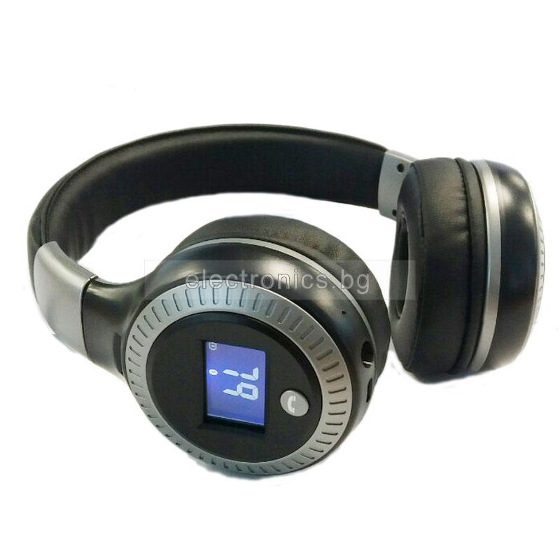 Безжични слушалки с Дисплей B19, Bluetooth, MP3 плеър, FM радио, micro SD вход, вграден микрофон, Черен/Сив