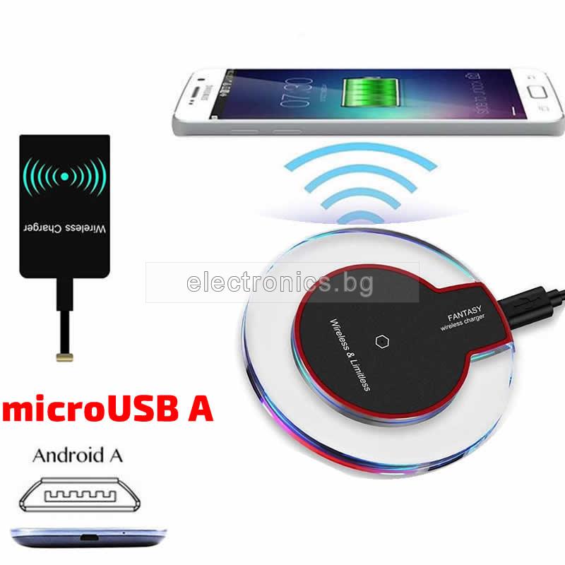 Комплект Безжично зарядно за телефон 10-3 Black+ Безжичен приемник QI ADAPTER MICRO USB-A