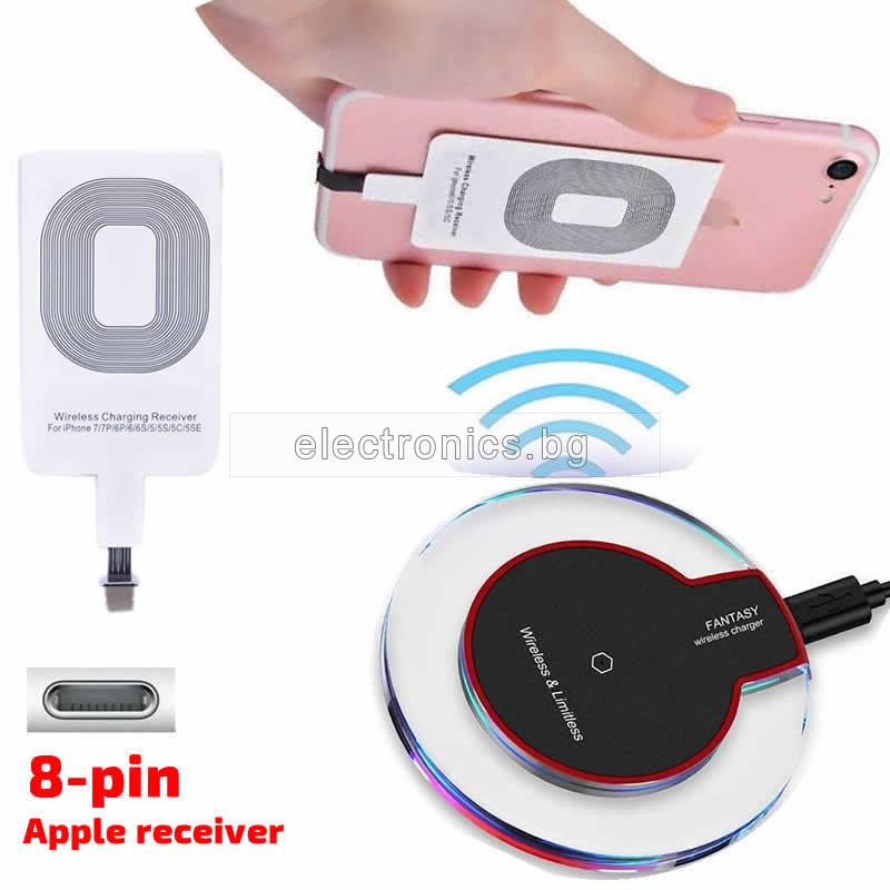 Комплект Безжично зарядно за телефон 10-3 Black+ Безжичен приемник QI ADAPTER iPhone