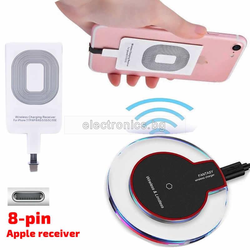 Комплект Безжично зарядно за телефон 10-3 Black+ Безжичен приемник QI ADAPTER iPhone