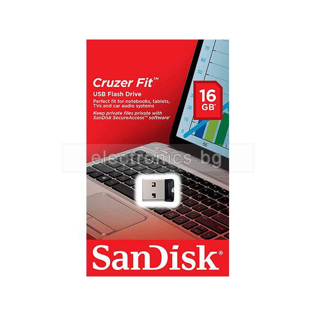 USB Флаш Памет Cruzer Fit SanDisk Flash Drive, 16 GB, USB 2.0 Флашка