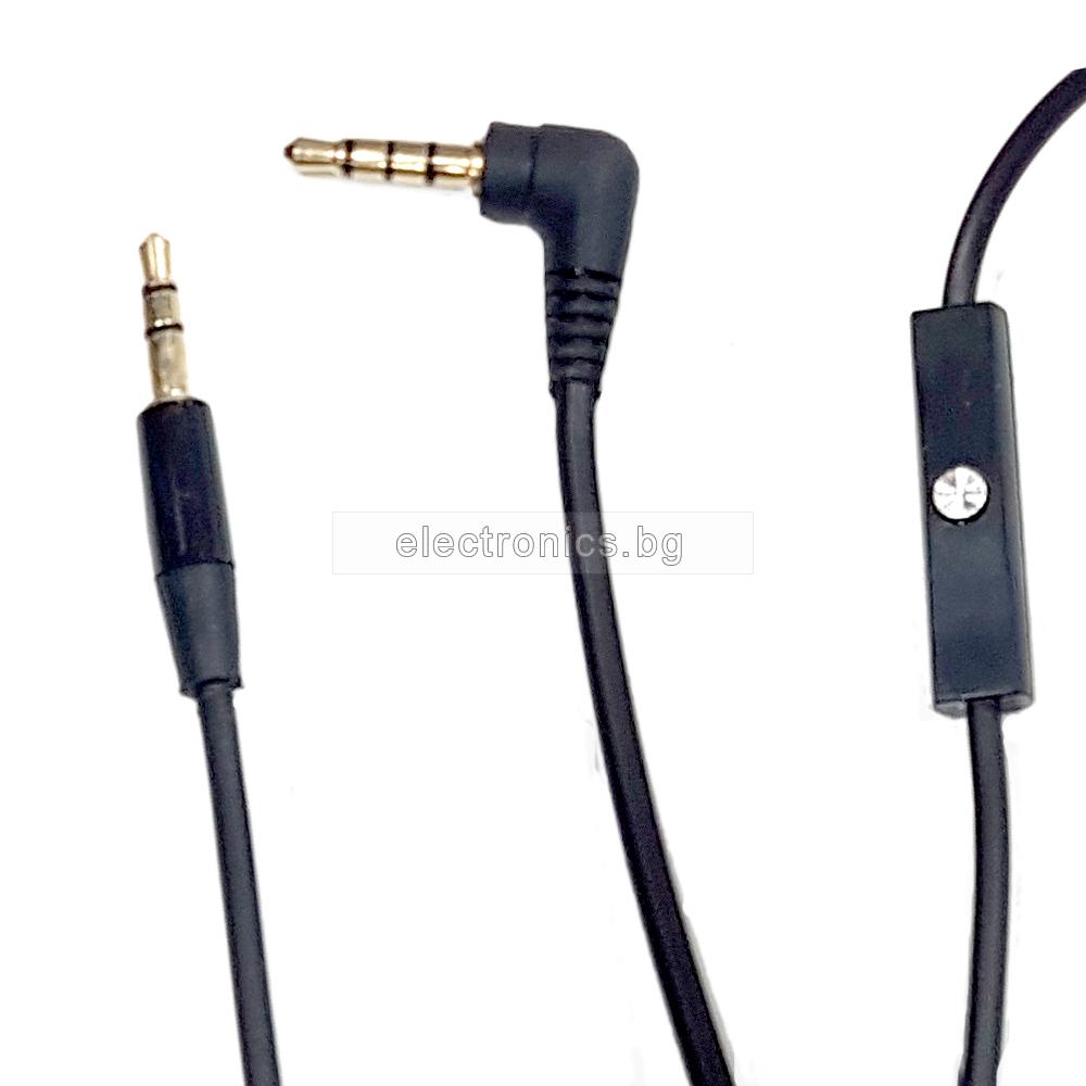 Аудио кабел Stereo Jack 3.5mm, 90 градуса, с микрофон, позлатени конектори, черен, 1 метър