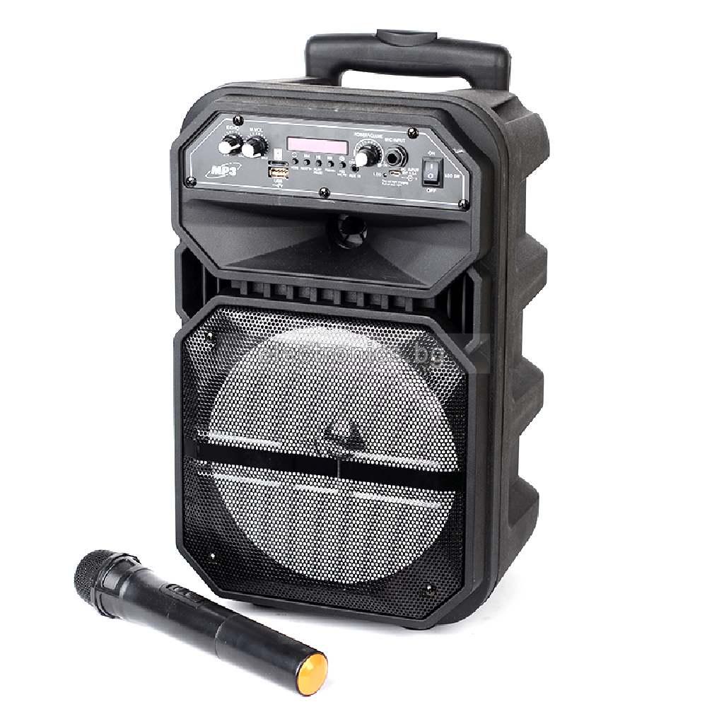 Караоке Тонколона 8\" 6009, 1 безжичен микрофон, Bluetooth, FM радио, micro SD/USB/AUX, Светлинни ефекти, черна