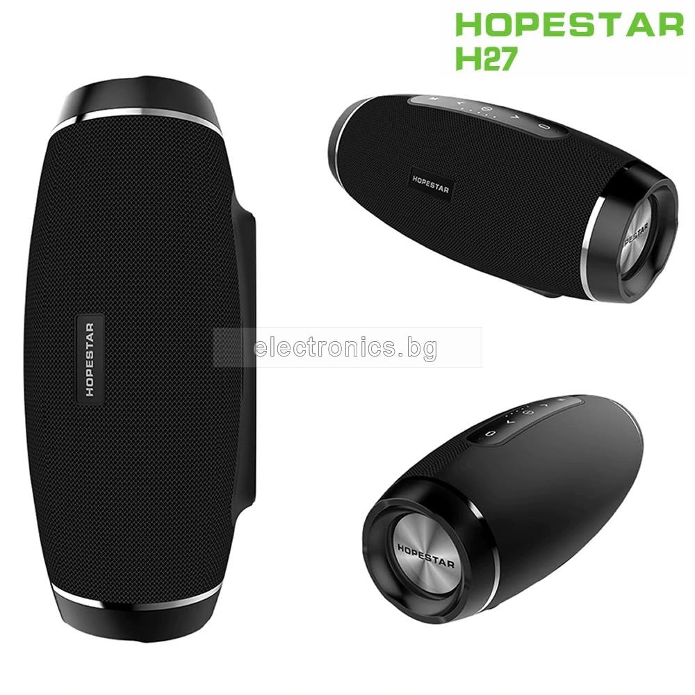 2-в-1 Bluetooth колонка HOPESTAR H27+ Power Bank, влагозащитена, USB/micro SD card/AUX,  FM радио, литиево-йонна батерия, черна